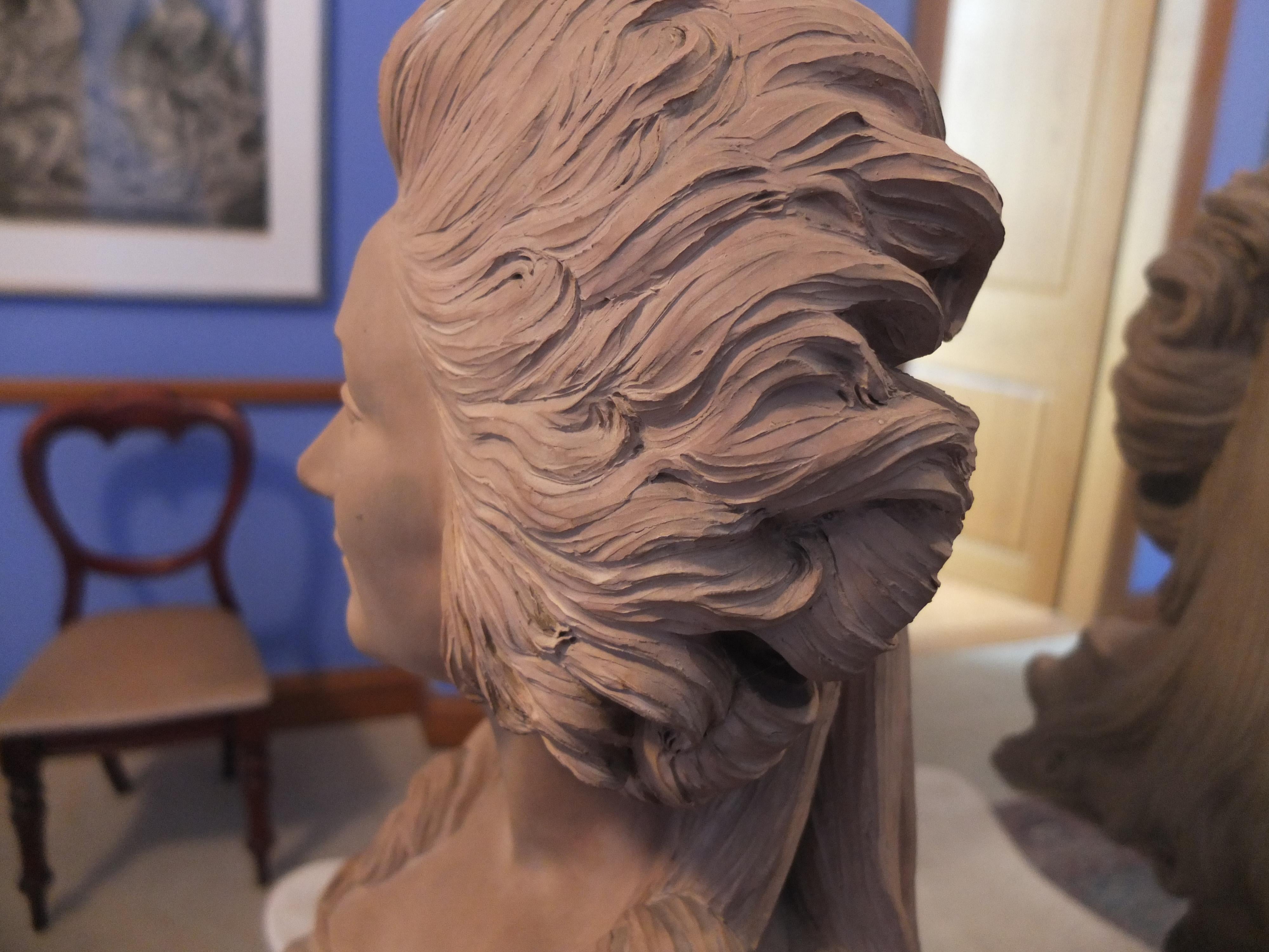 Bust of a Lady, Madame Comtesse Du Barry, Terracotta Bust, French Antique School For Sale 10