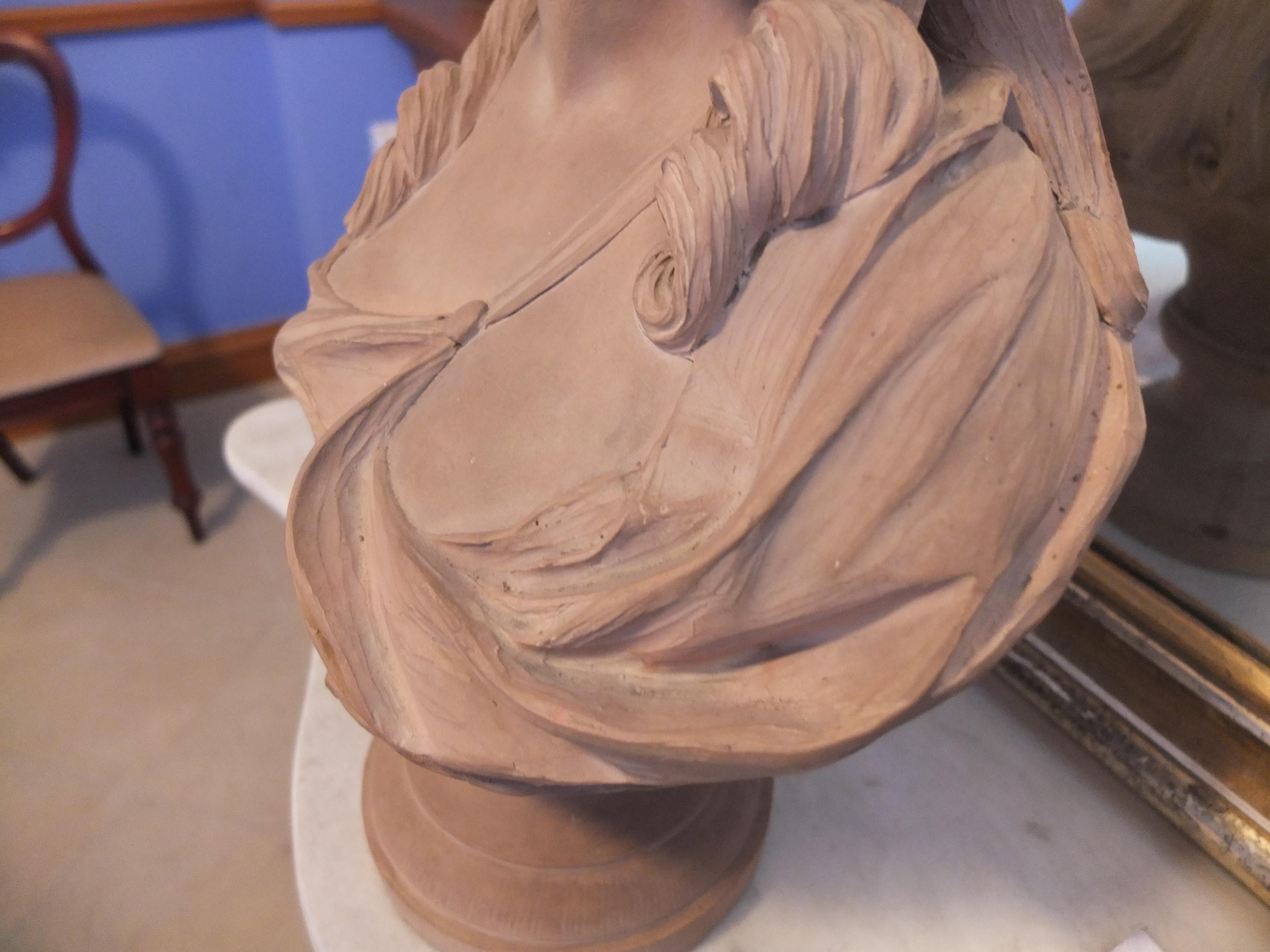 Bust of a Lady, Madame Comtesse Du Barry, Terracotta Bust, French Antique School For Sale 11