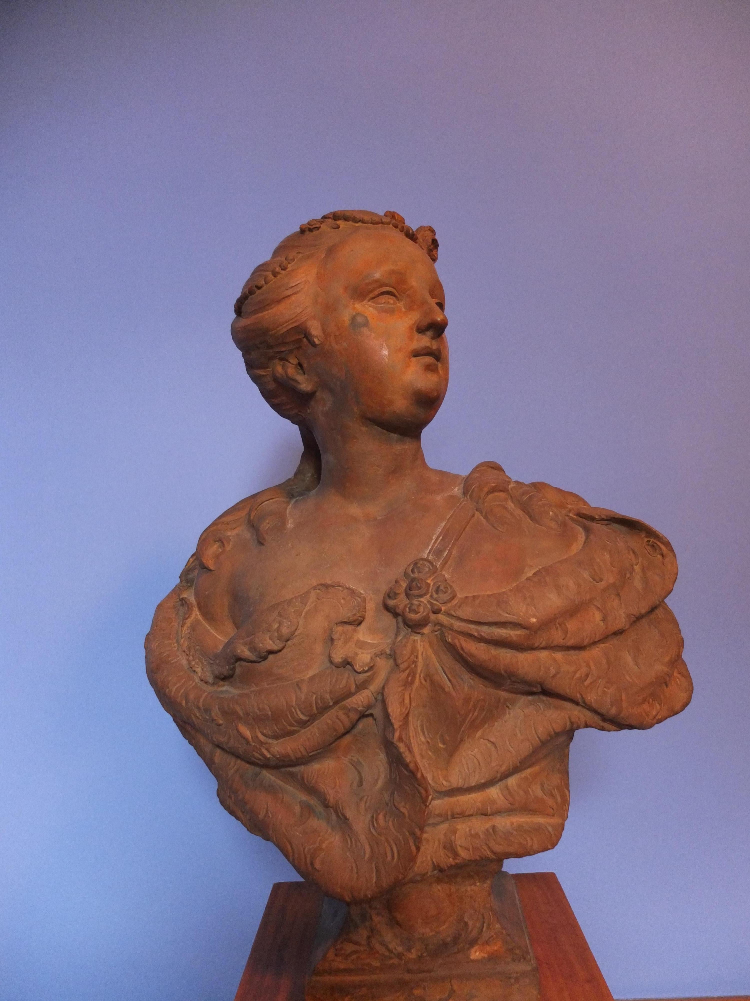 Bust of a Lady, prob Queen Elisabeth Petrowna, Terracotta Sculpture, Baroque Art For Sale 8