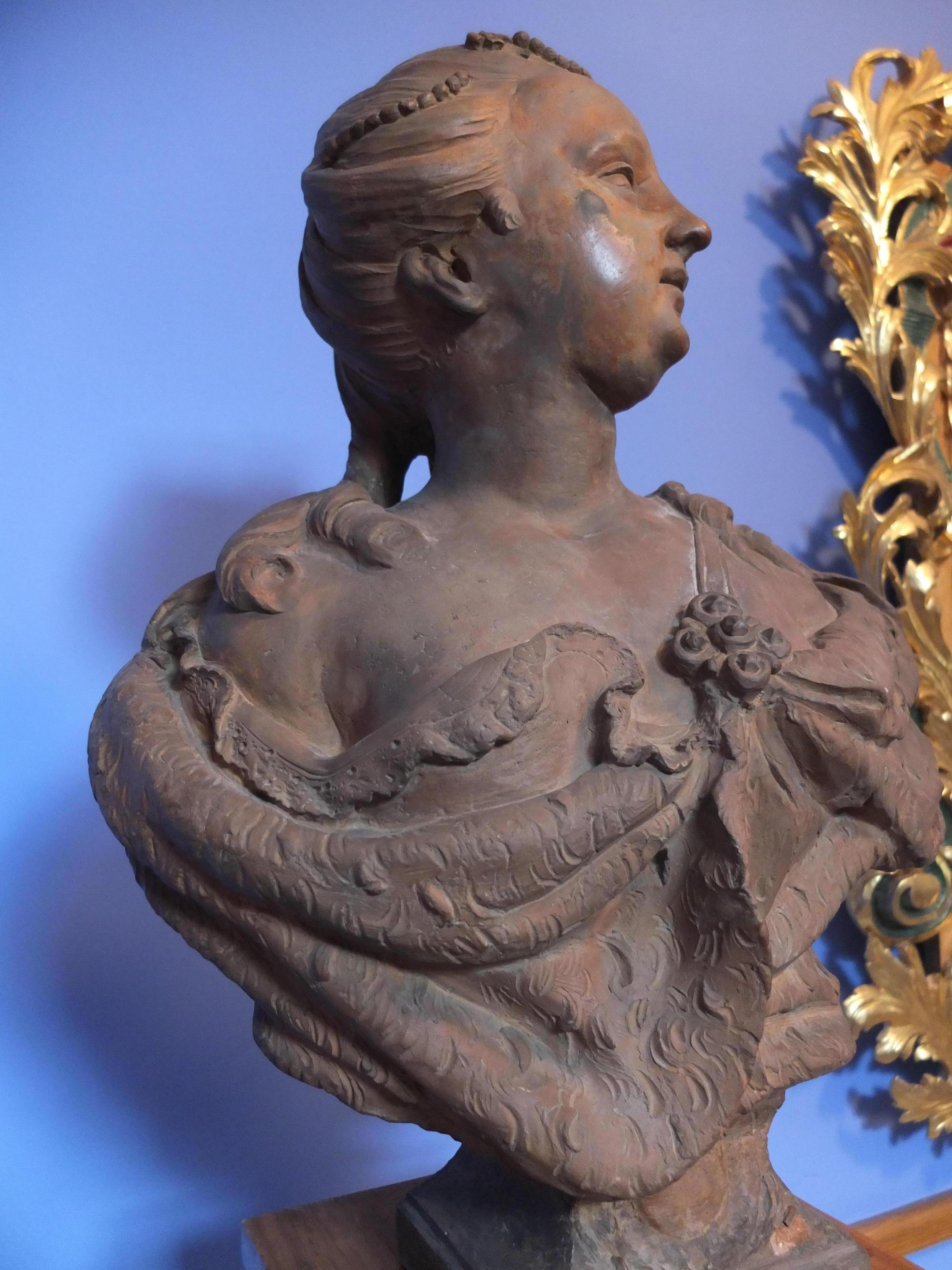 Bust of a Lady, prob Queen Elisabeth Petrowna, Terracotta Sculpture, Baroque Art For Sale 10