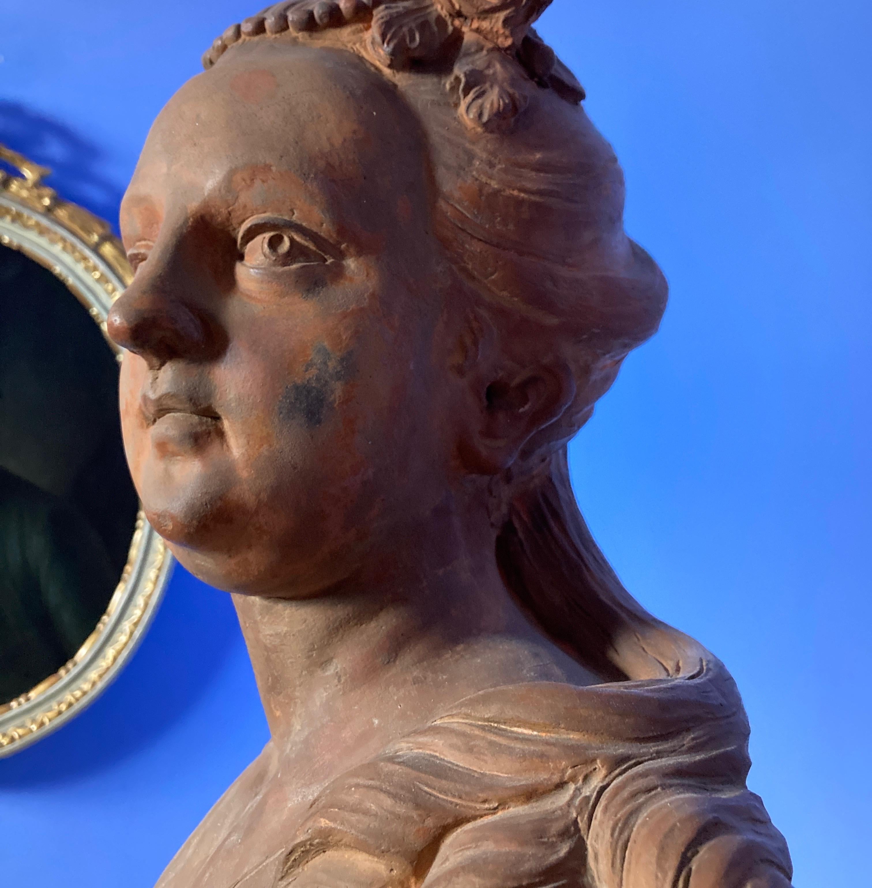 Bust of a Lady, prob Queen Elisabeth Petrowna, Terracotta Sculpture, Baroque Art - Blue Figurative Sculpture by Unknown