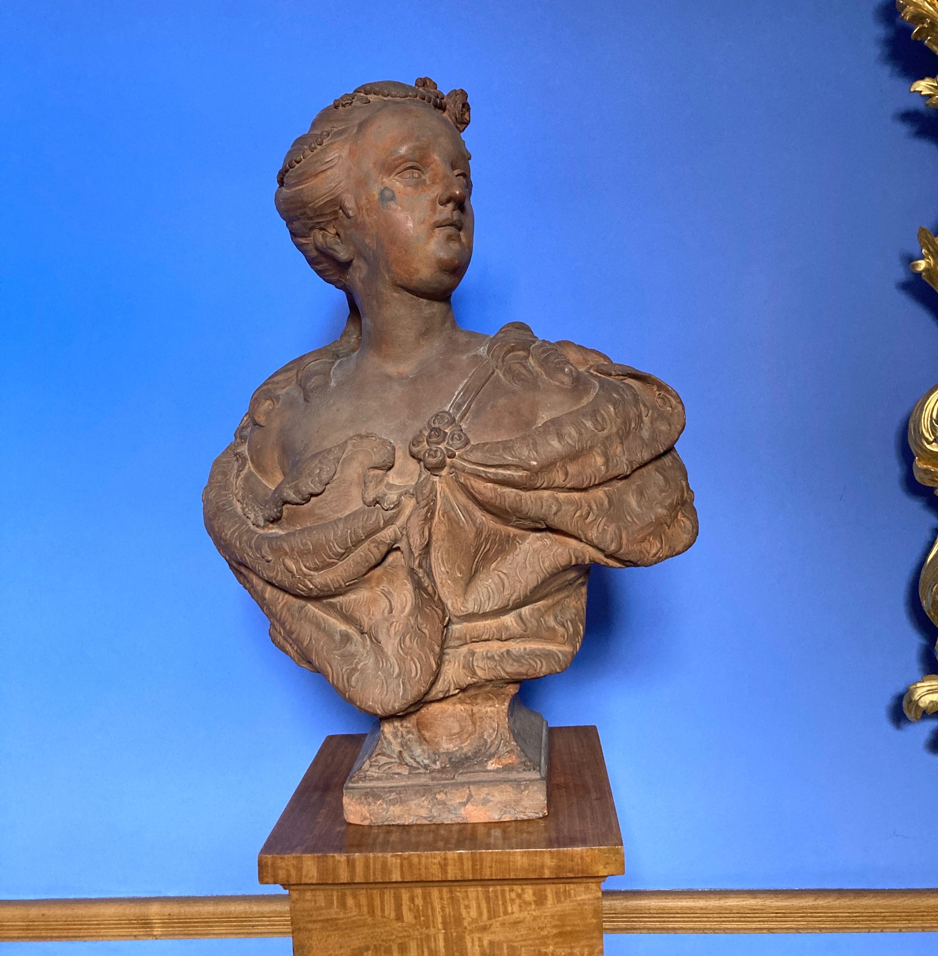 Bust of a Lady, prob Queen Elisabeth Petrowna, Terracotta Sculpture, Baroque Art For Sale 2