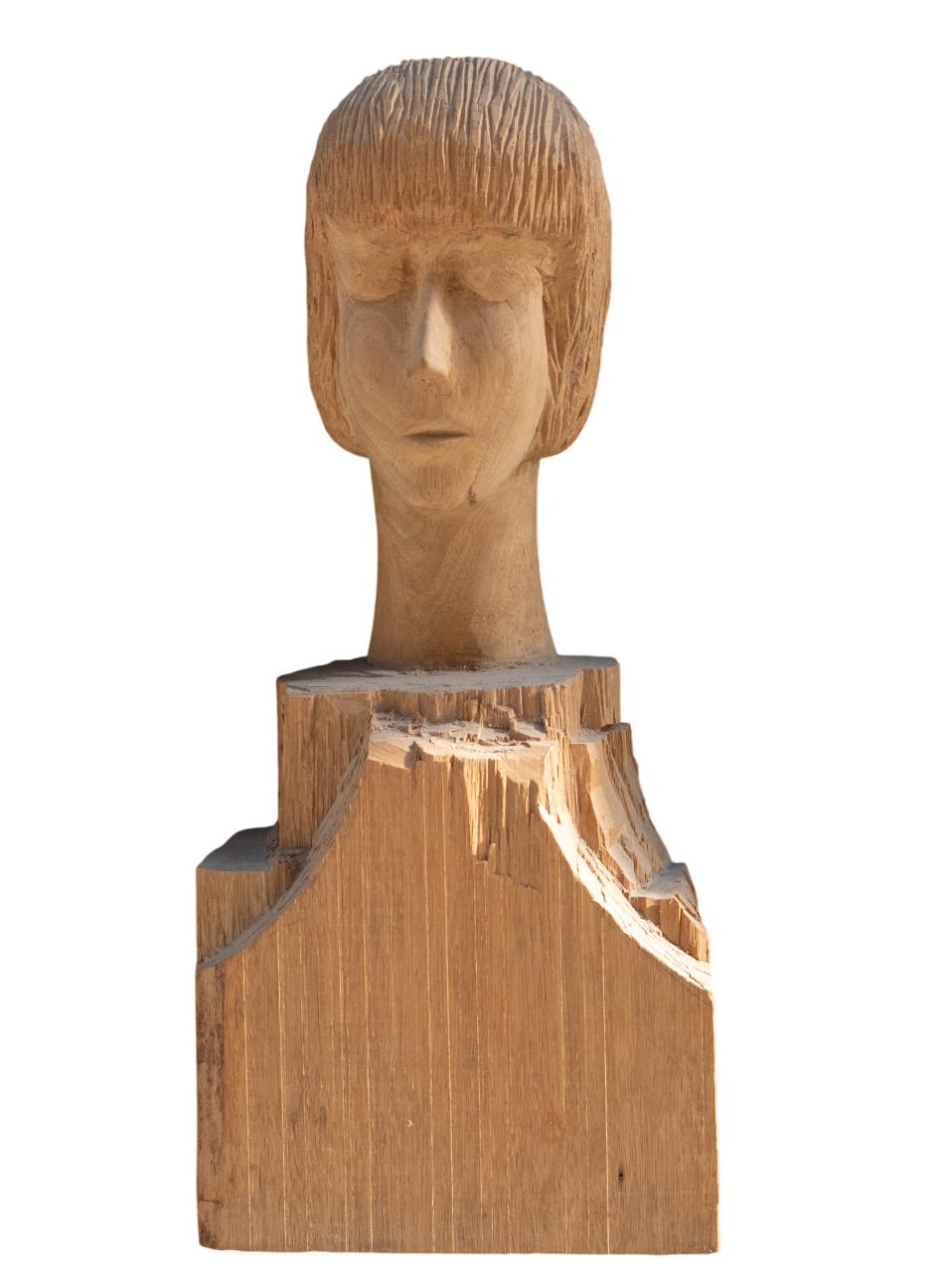 Figurative Sculpture di Unknown - Bust Of A Young Girl In Arte Povera Style. Italy. Mid XX Century.
