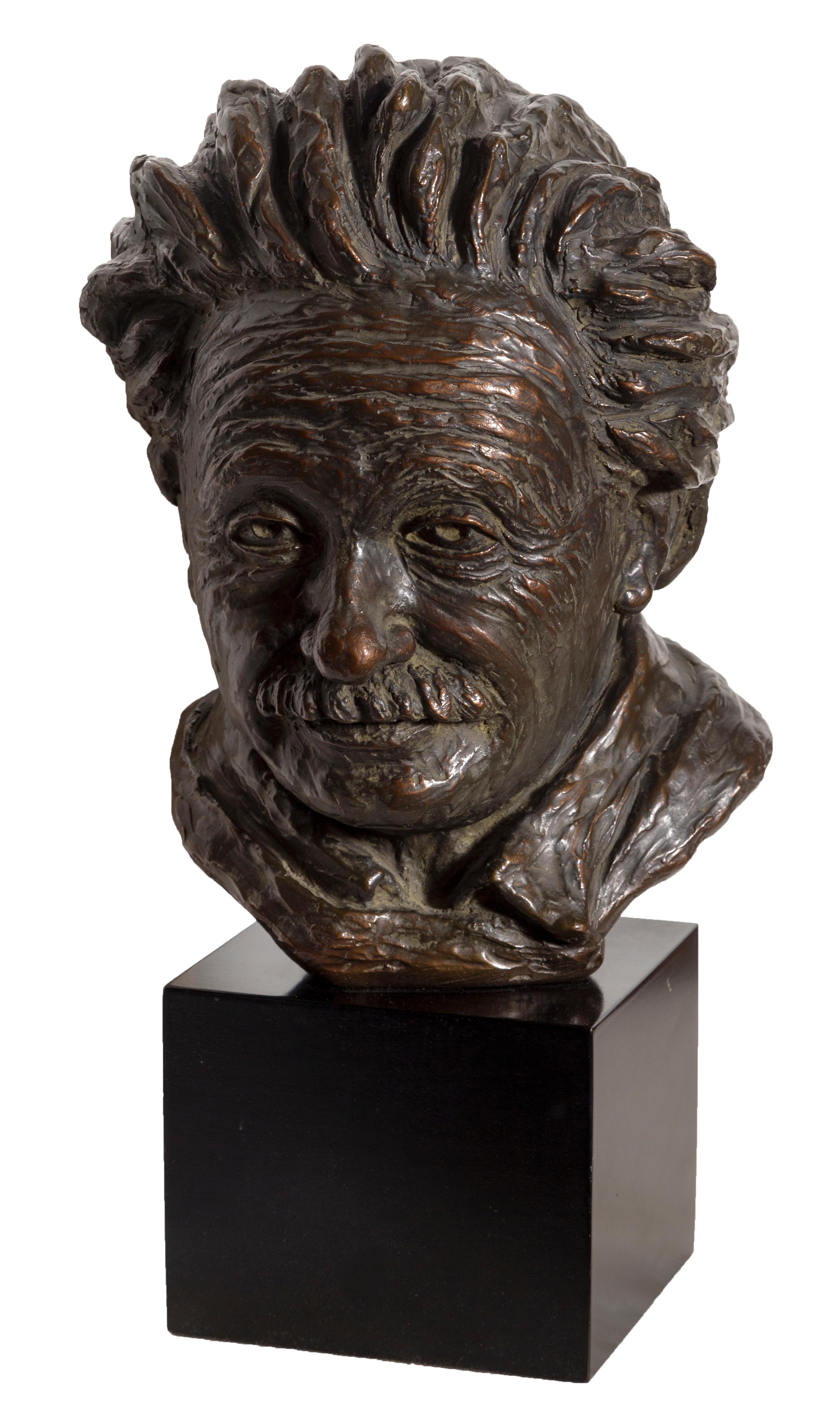 Unknown Figurative Sculpture - Bust of Albert Einstein, Plaster Sculpture 1964