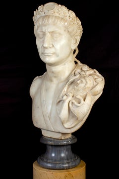 Bust of Emperor Traiano Italian Neoclassical Carrara Marble Sculpture