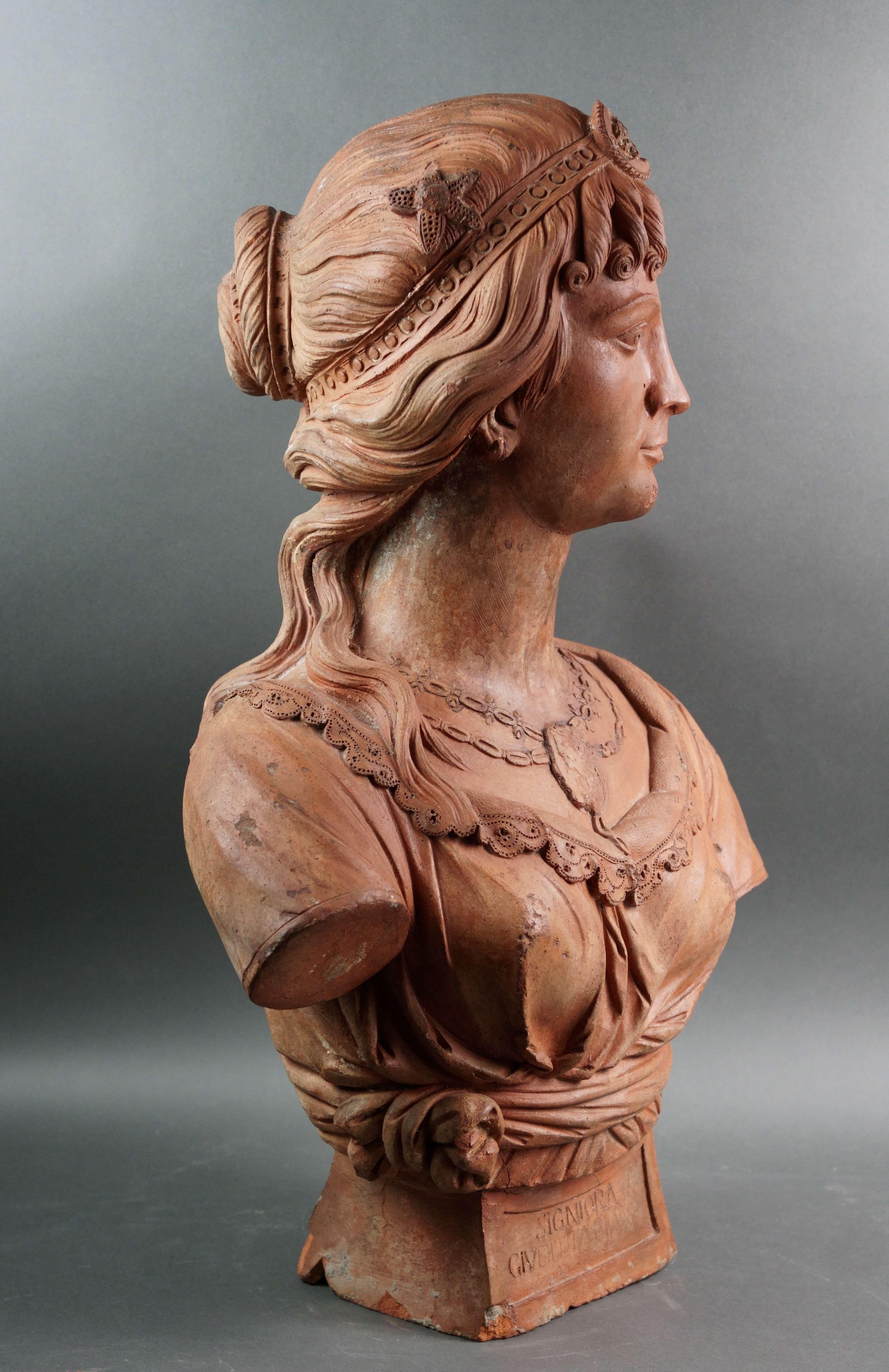 Busto de terracota Retrato de señora Italia Siglo XVIII - Sculpture de Unknown