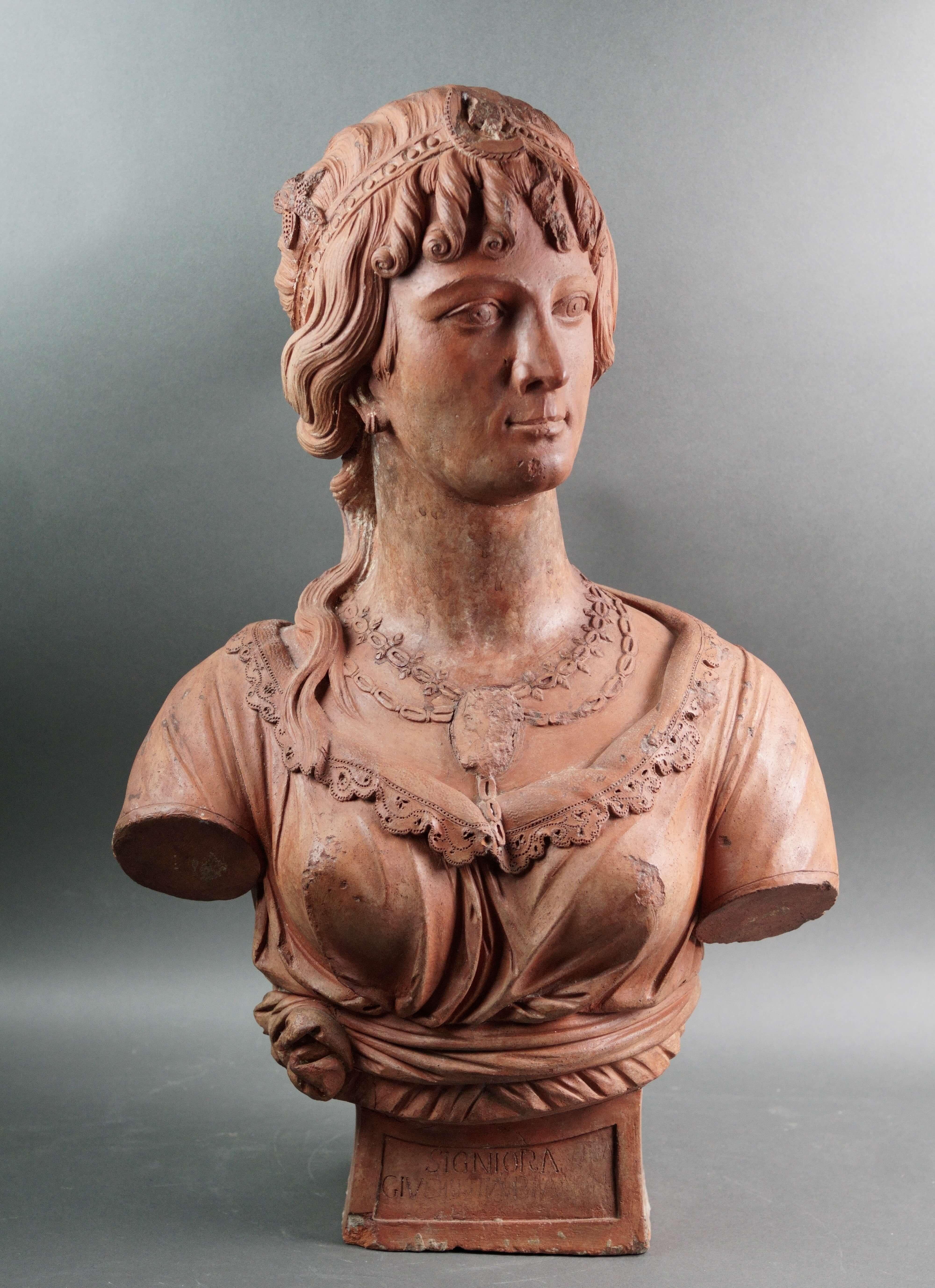Busto de terracota Retrato de señora Italia Siglo XVIII en venta 3