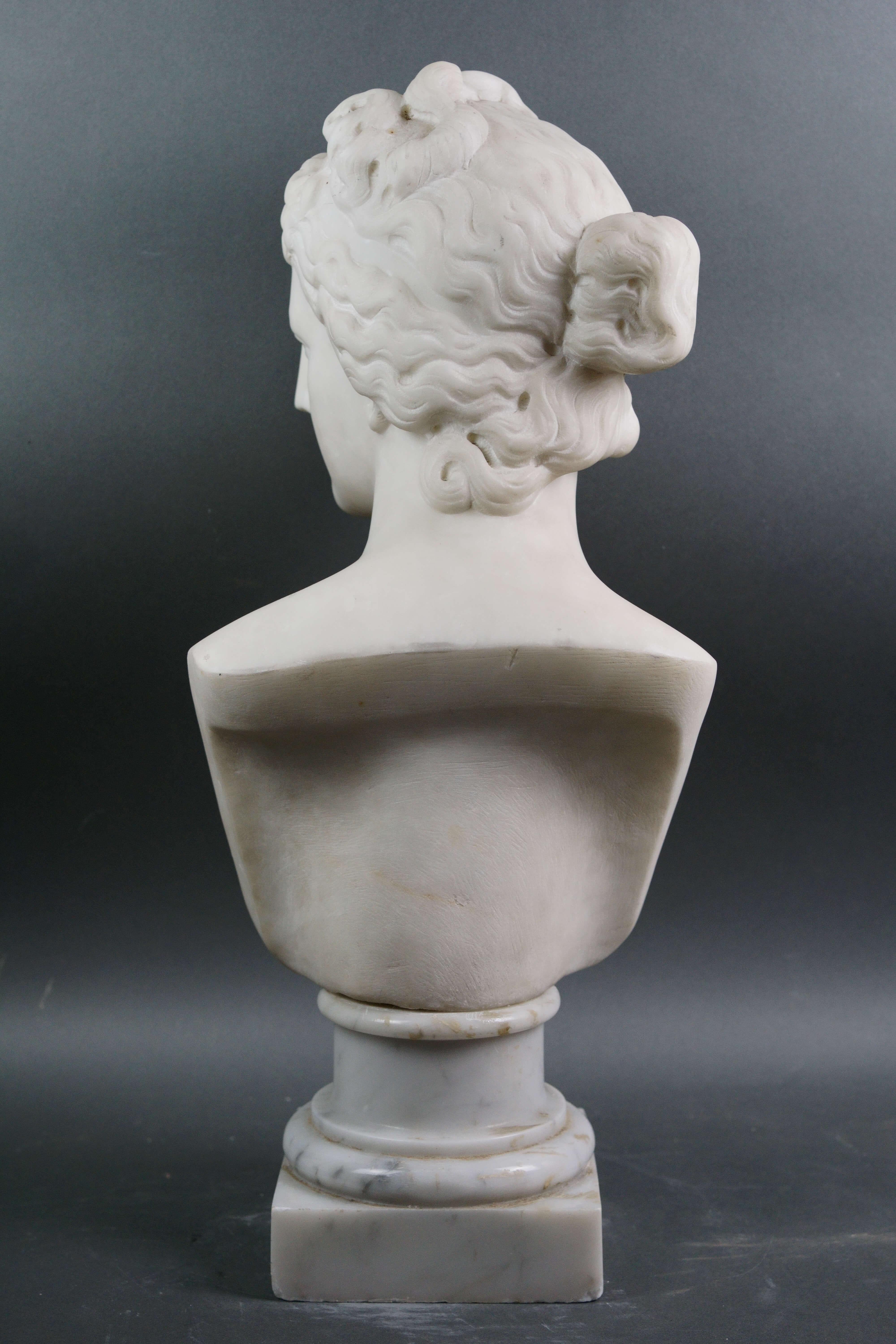 Busto neoclassico in marmo bianco di Carrara raffigurante la Venere dei medici, Italia, XIX secolo.
Di squisita fattura, appartiene a quella tradizione di riprodurre i capolavori della classicità nata a Roma e a Firenze con l'inizio del 