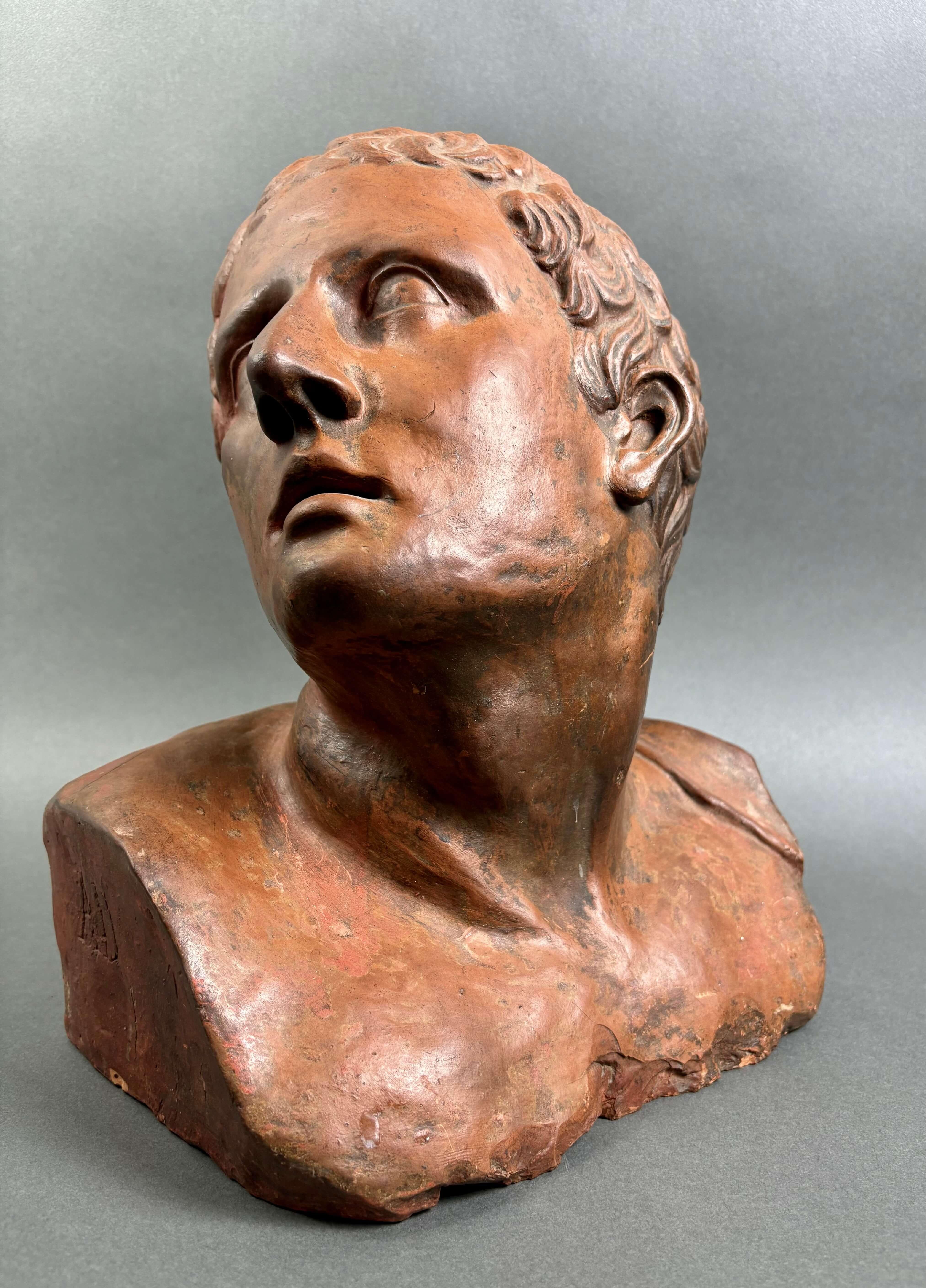 Neoklassische Terrakottabüste eines Mannes 18. Jahrhundert Italien (Gray), Figurative Sculpture, von Unknown
