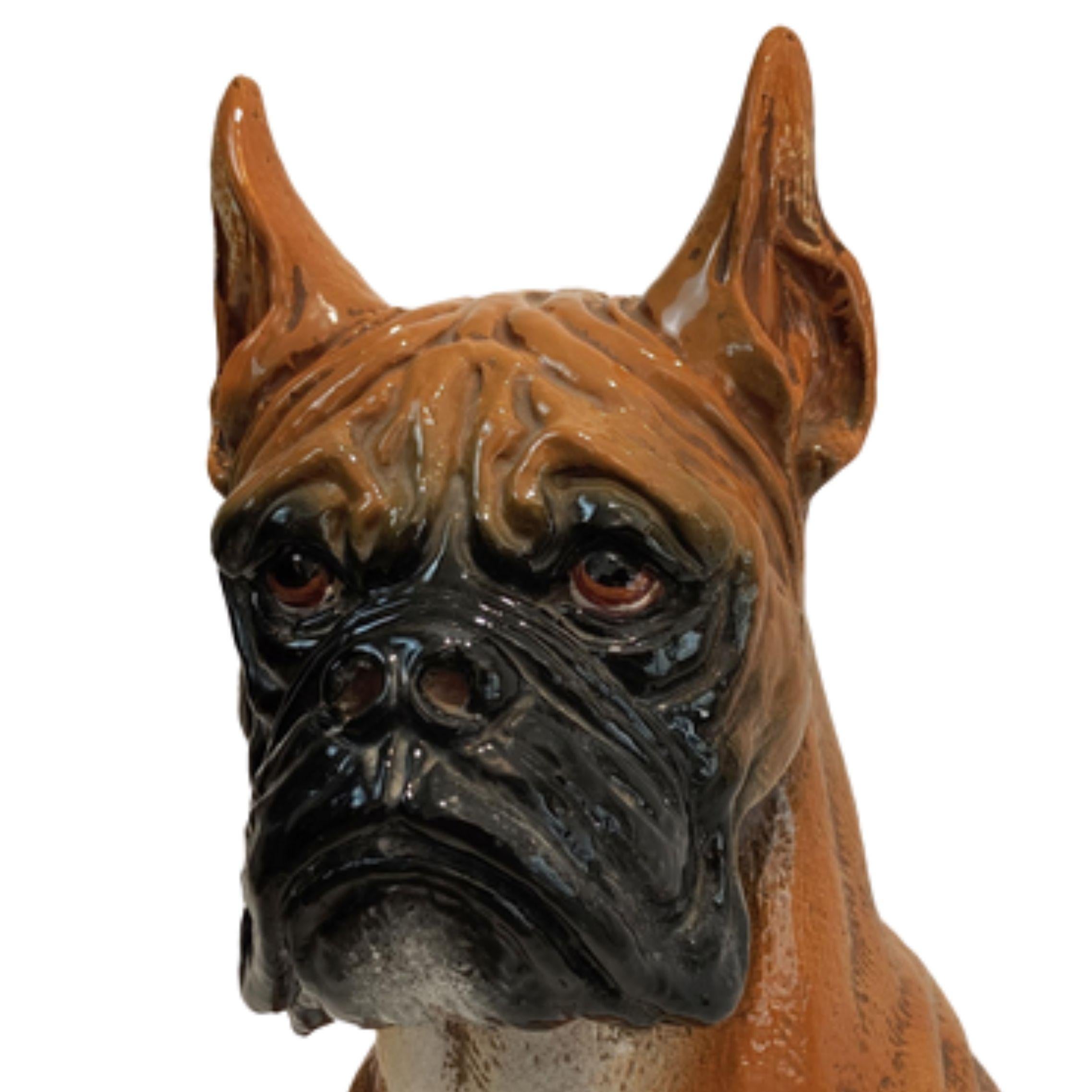 Chien de race Boxer en majolique fabriquée en Toscane, Italie, 1960 en vente 5