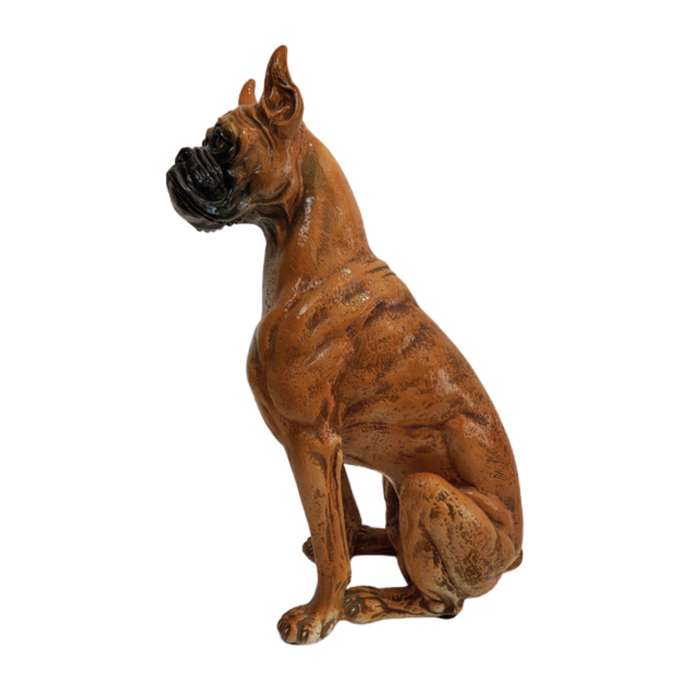 Chien de race Boxer en majolique fabriquée en Toscane, Italie, 1960 en vente 2