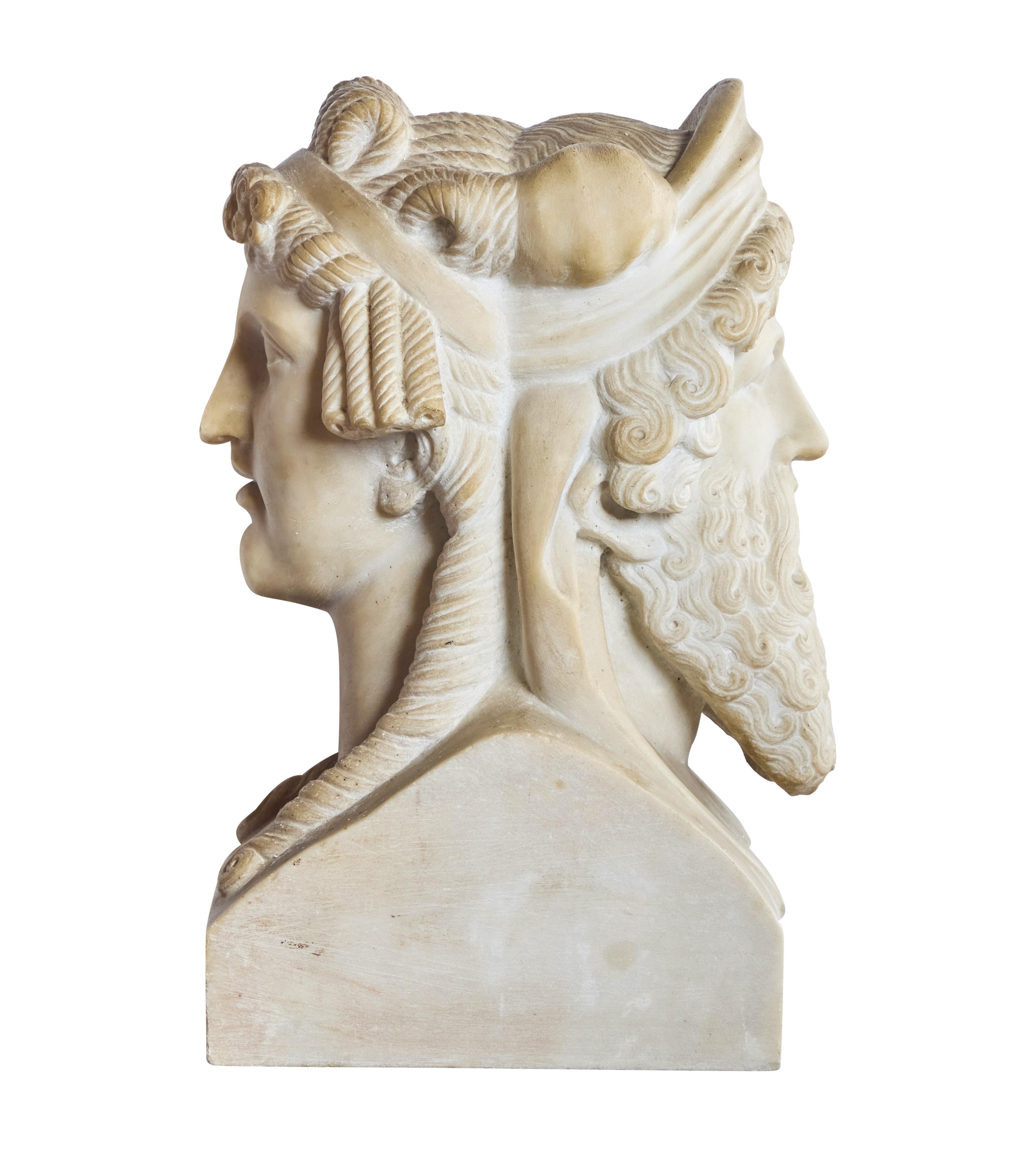 Unknown Figurative Sculpture - Carrara Marble Double Janus Sculpture