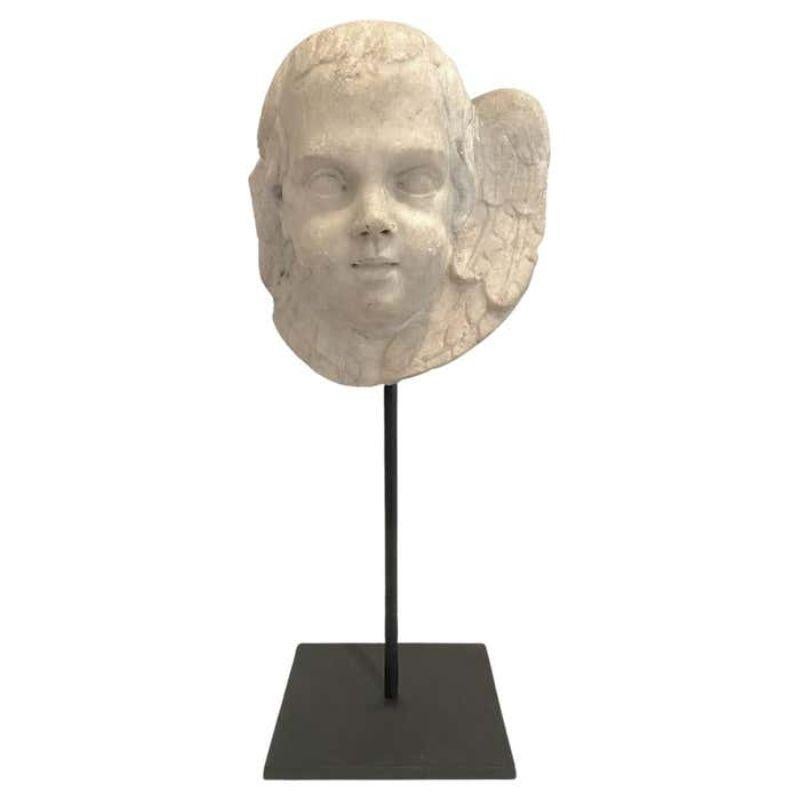 Carrara Marble Head of a Cherub - Sculpture by Unknown
