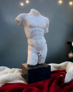Escultura de Mármol de Carrara de Torso Clásico con Base Escultura de Mármol de Carrara de Torso Clásico con Base
