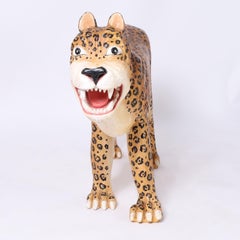Carved and Painted Wood Jaguar or Big Cat