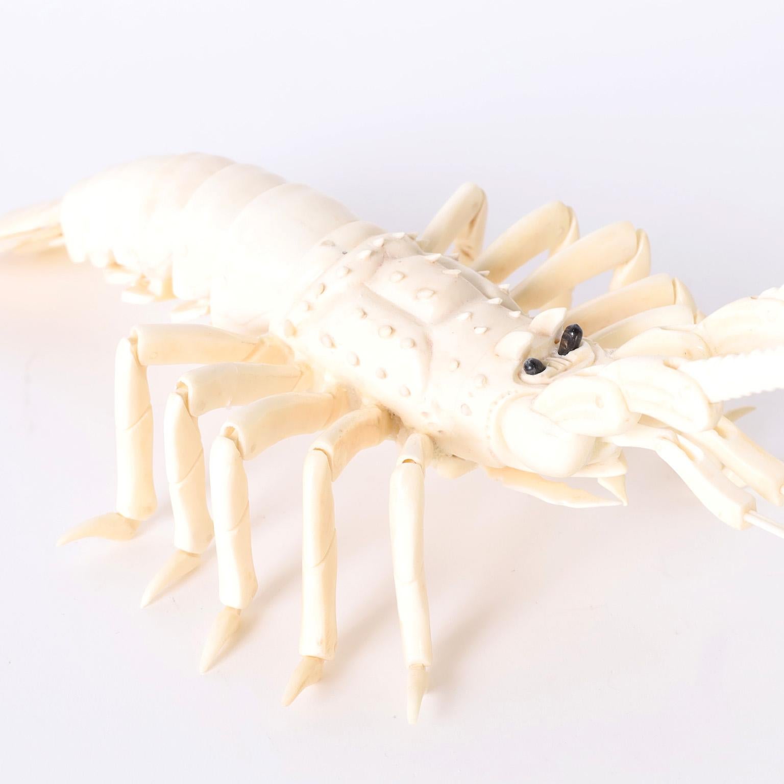 Carved Bone Lobster Sculpture For Sale 3