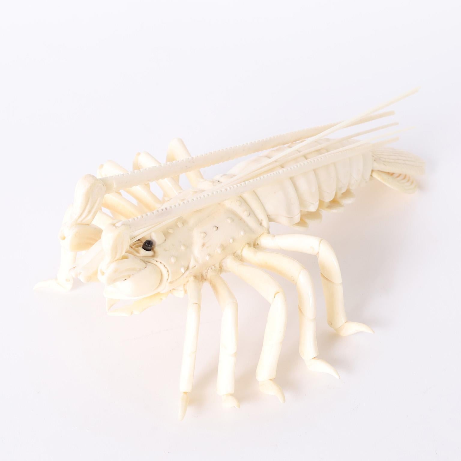 Carved Bone Lobster Sculpture For Sale 6
