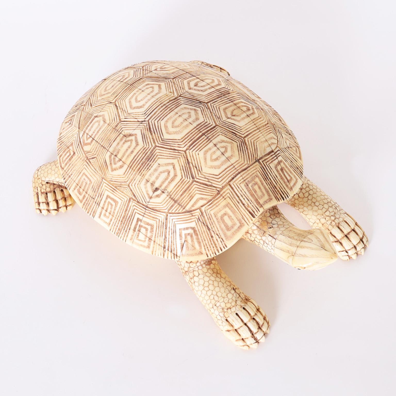 Carved Bone Turtle Sculpture For Sale 1
