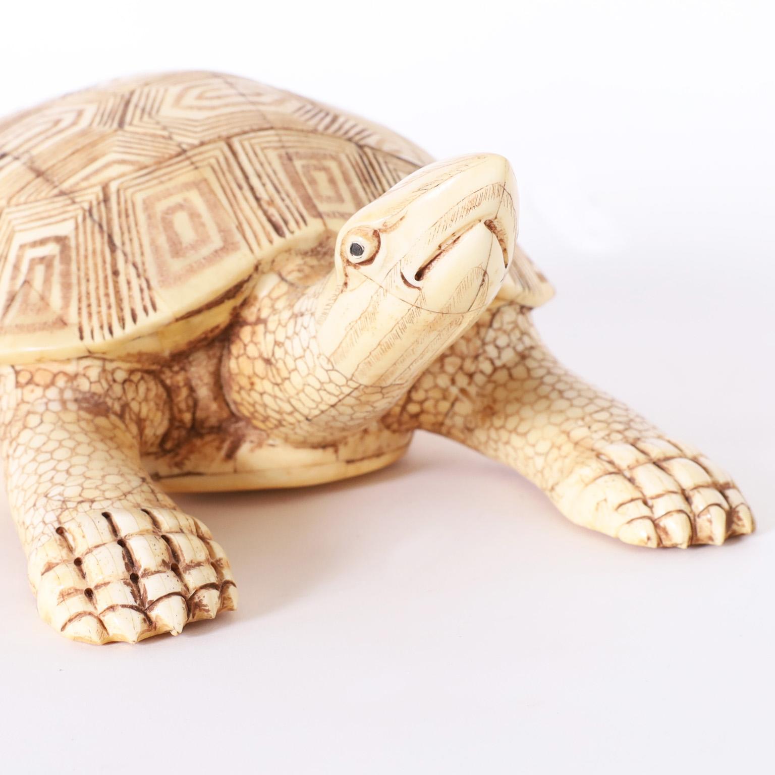 Carved Bone Turtle Sculpture For Sale 3