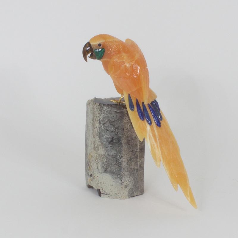 Carved Geode Hardstone Parrot Sculpture