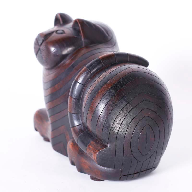 Gatto in mogano intagliato con scomparto segreto - Sculpture Arte popolare di Unknown