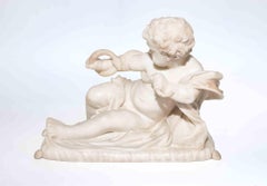 Carved Marble Figure of a Putto with Serpent - Sculpture - 19th Century