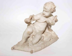 Carved Marble Figure of a Putto with Serpent - Sculpture - 19th Century