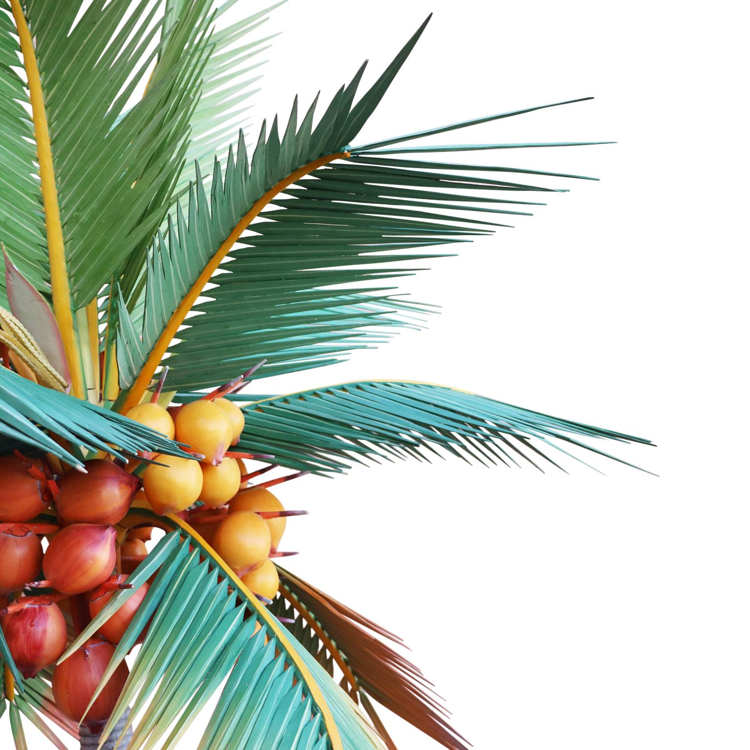 Carved Wood Colorful Life Size Palm Tree Sculpture For Sale 2