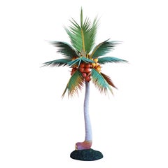 Carved Wood Colorful Life Size Palm Tree Sculpture
