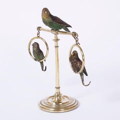 Cast Bronze and Cold Painted Perched Parakeet Sculpture