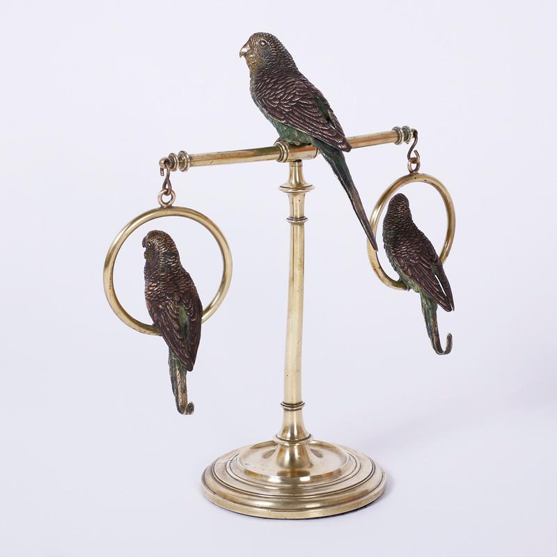 Cast Bronze and Cold Painted Perched Parakeet Sculpture For Sale 2