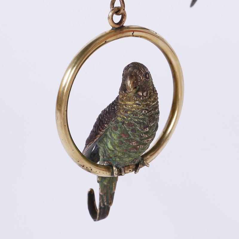 Cast Bronze and Cold Painted Perched Parakeet Sculpture For Sale 4