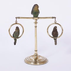 Antique Cast Bronze and Cold Painted Perched Parakeet Sculpture