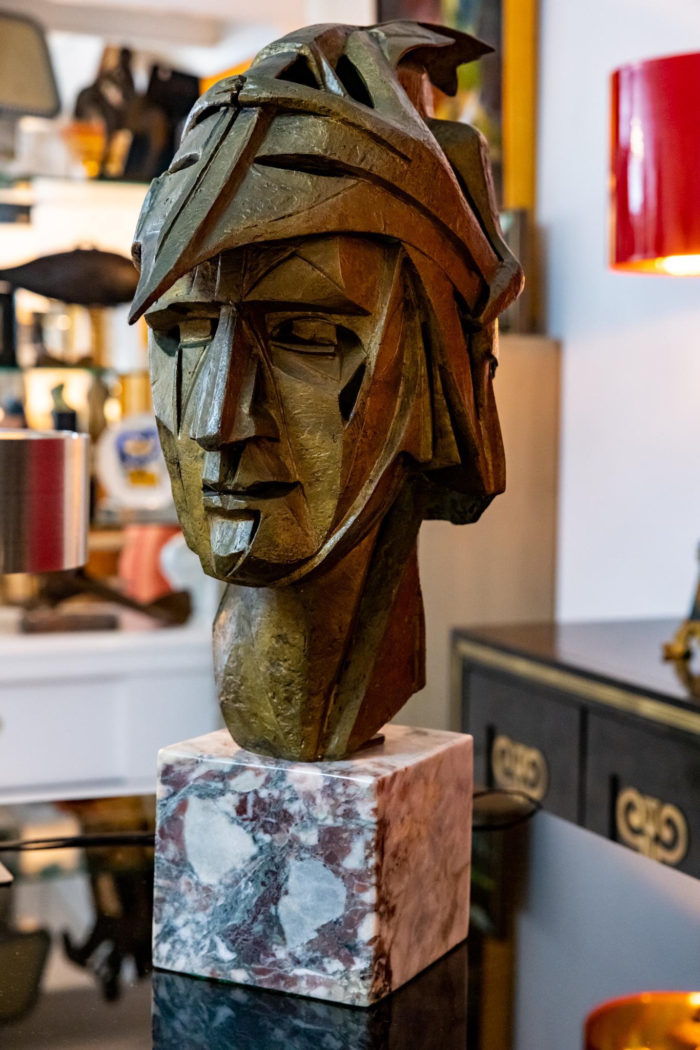 Cast Bronze Brutalist Warrior Bust For Sale 6