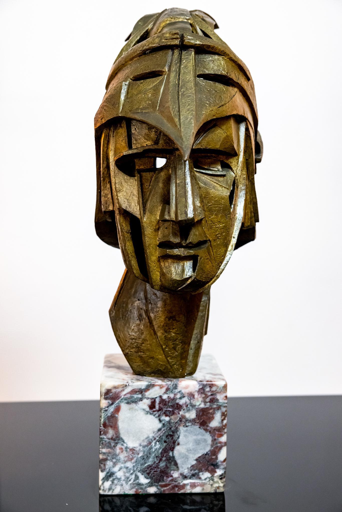 Cast Bronze Brutalist Warrior Bust - Sculpture by Unknown