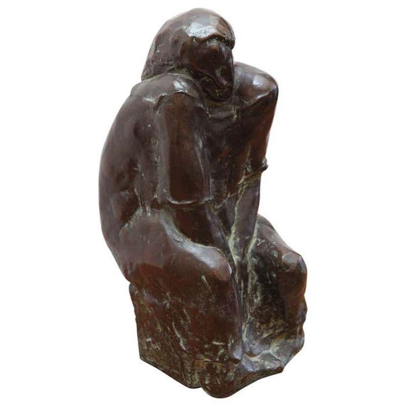 Hand-cast, bronze sculpture of a seated woman by listed, Swiss artist, Robert Lienhard (1919-1989).  Signed and numbered on base, #5 of 7.
