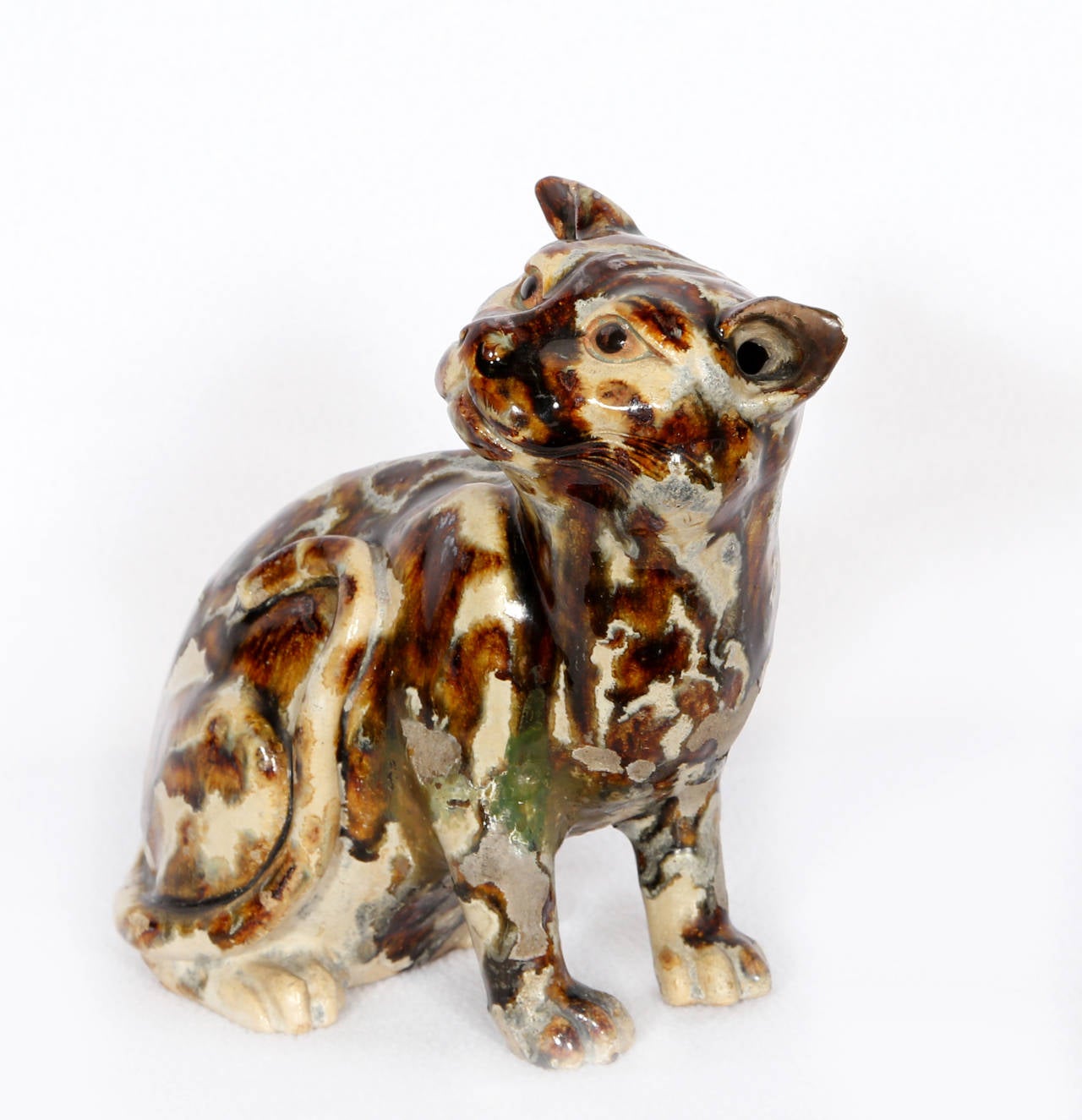 Katzenskulptur, einzigartige glasierte Keramikskulptur im Angebot 1