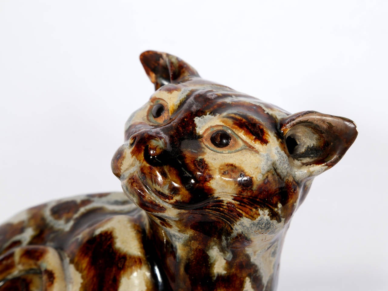 Katzenskulptur, einzigartige glasierte Keramikskulptur im Angebot 2