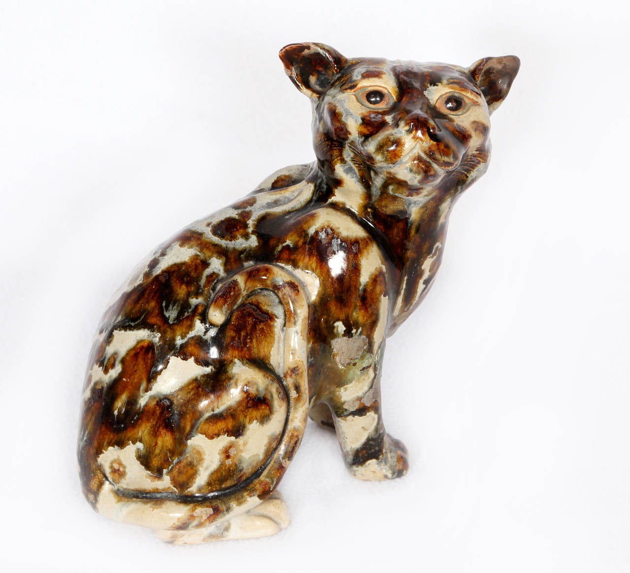 Katzenskulptur, einzigartige glasierte Keramikskulptur