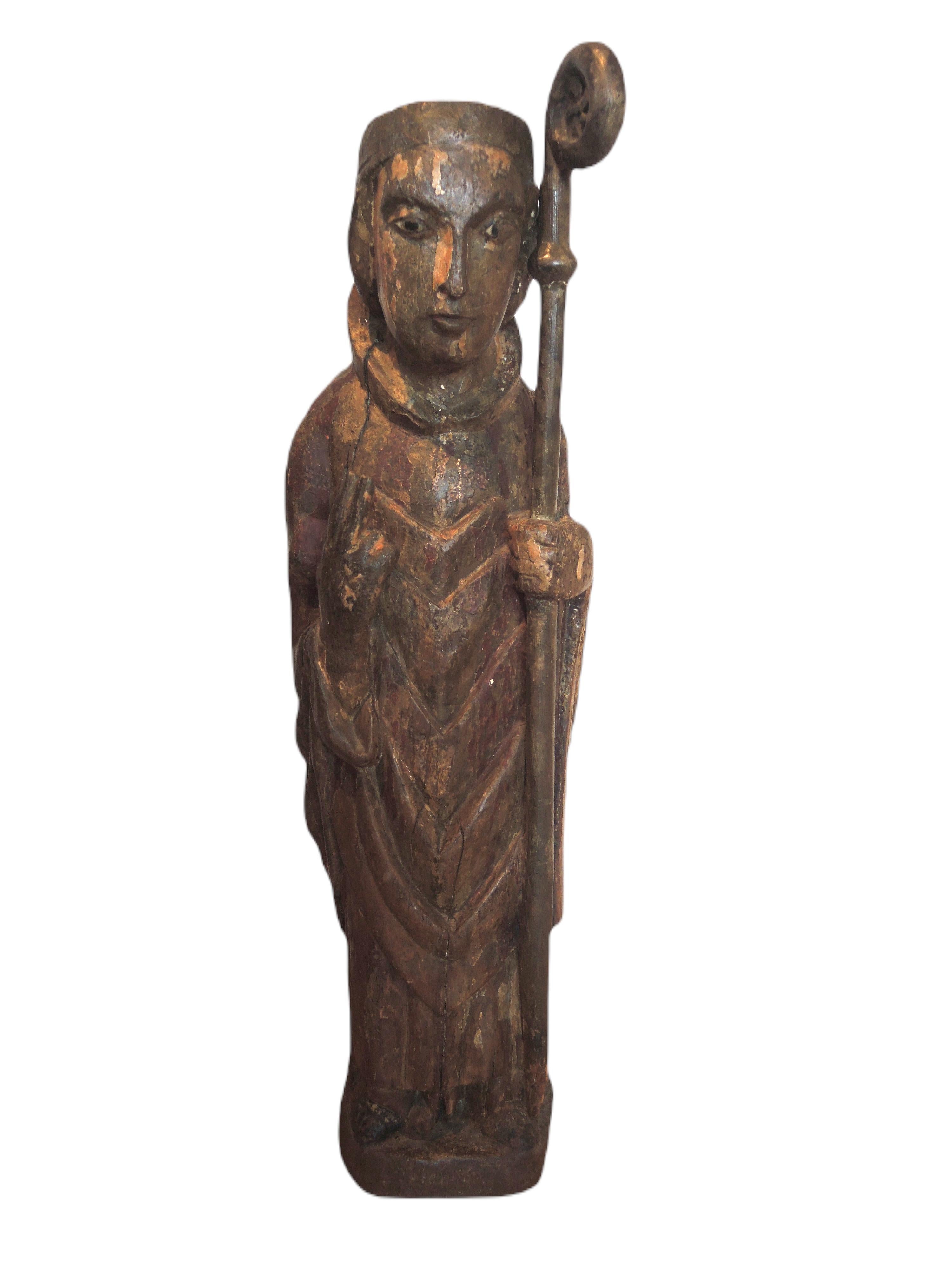 Catalan School of the 13th century. Wooden Bishop - Sculpture by Unknown