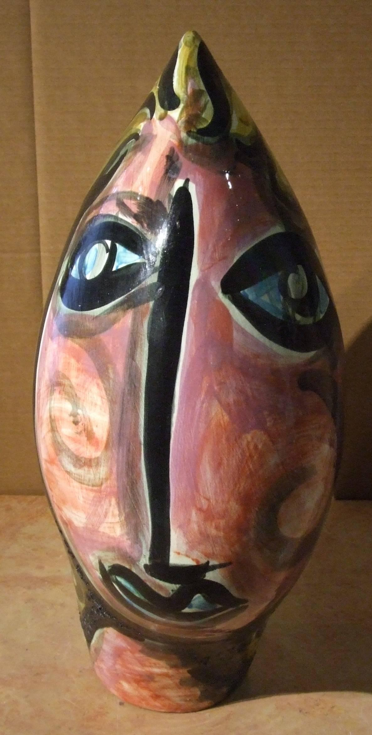 Ceramic head , '50s - ceramic , 55x23x31 cm. - Cubist Sculpture by Unknown