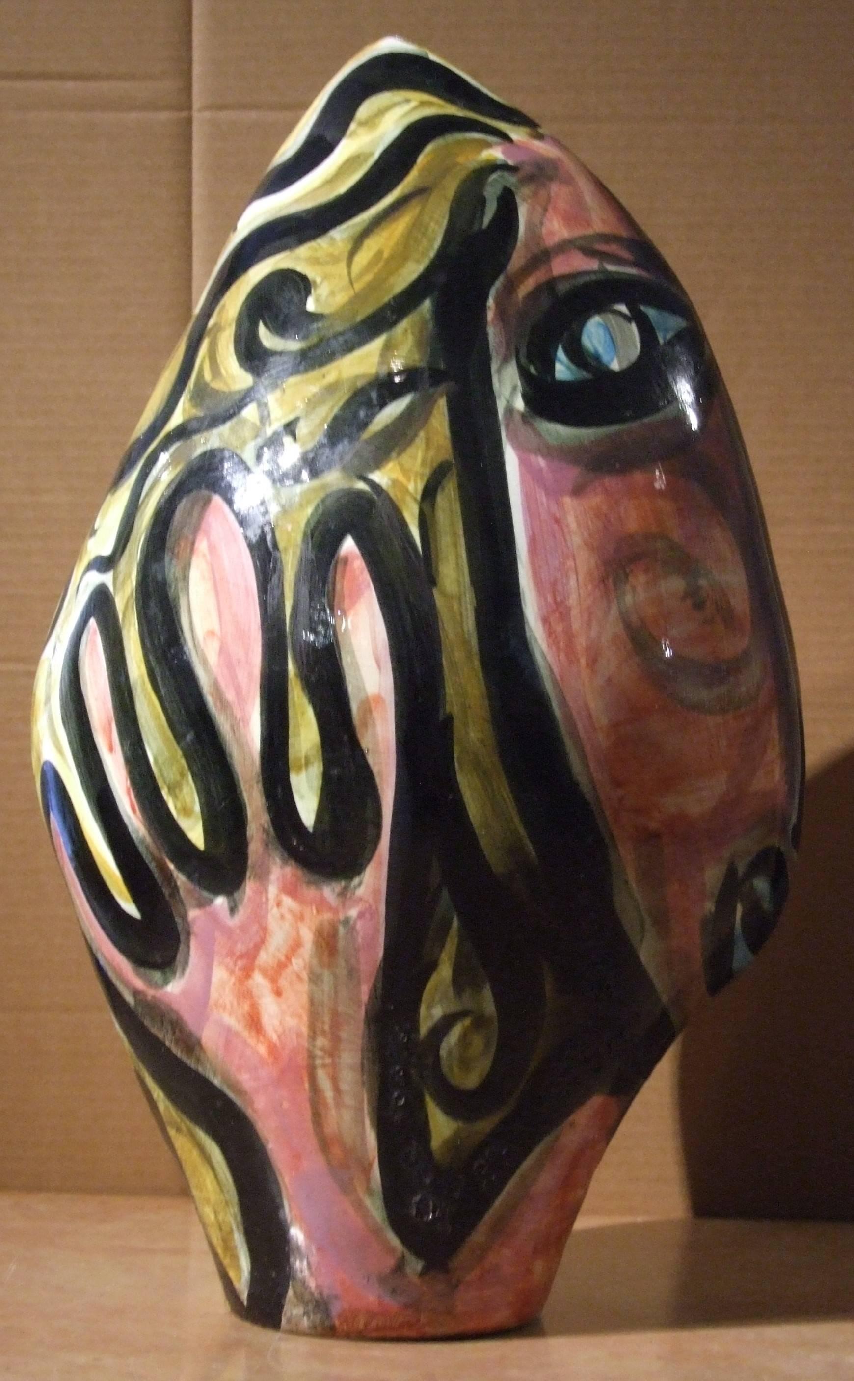 Unknown Abstract Sculpture - Ceramic head , '50s - ceramic , 55x23x31 cm.