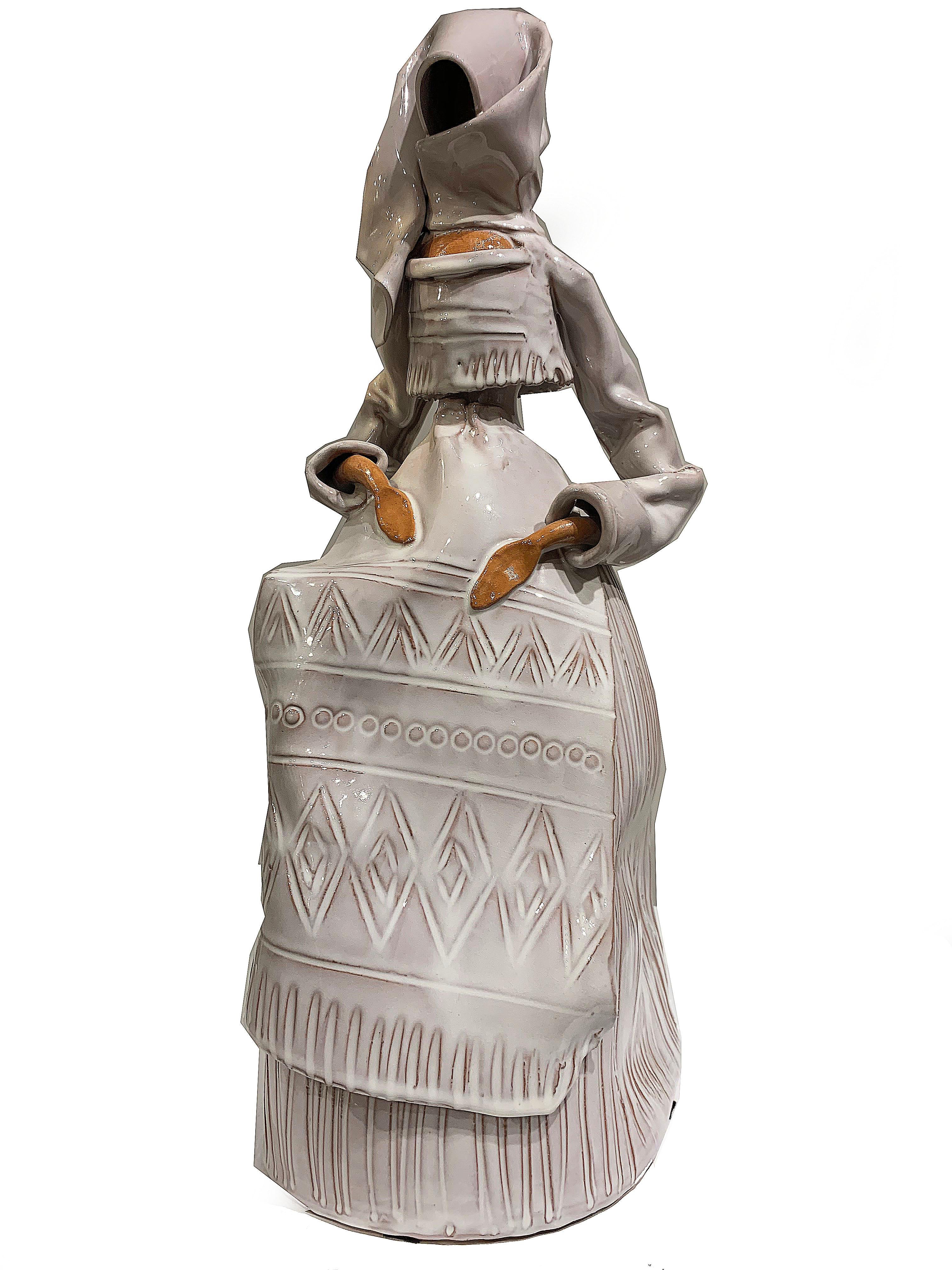 Unknown Figurative Sculpture - Ceramic Veiled Female Sculpture 