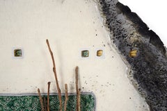 Colgante de pared o centro de mesa de cerámica con grabados, palos e hilo