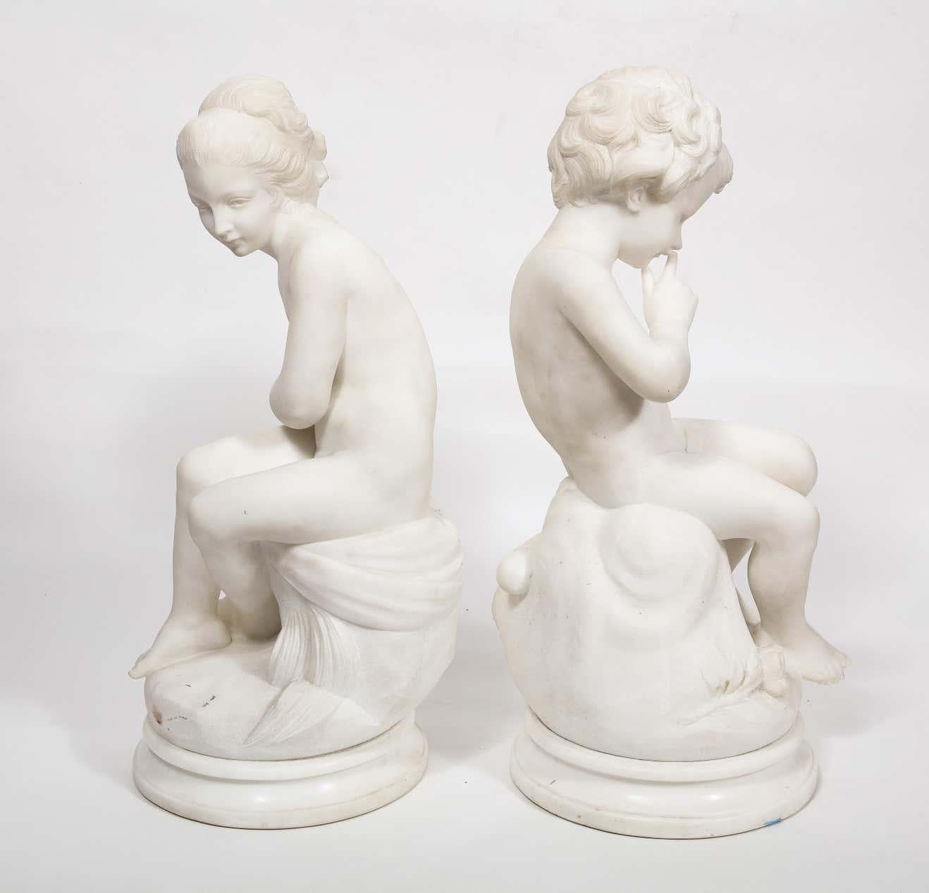 Charming Pair of Italian Carrara Marble Figures of Children, 19th Century 4