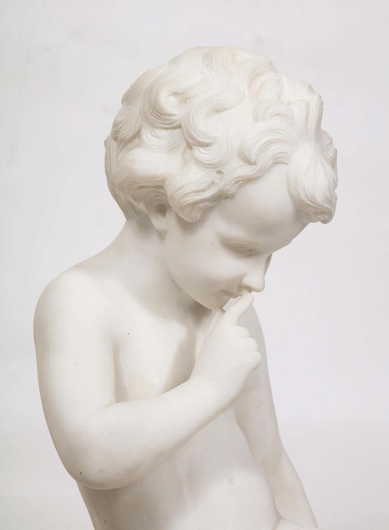 Charming Pair of Italian Carrara Marble Figures of Children, 19th Century 6