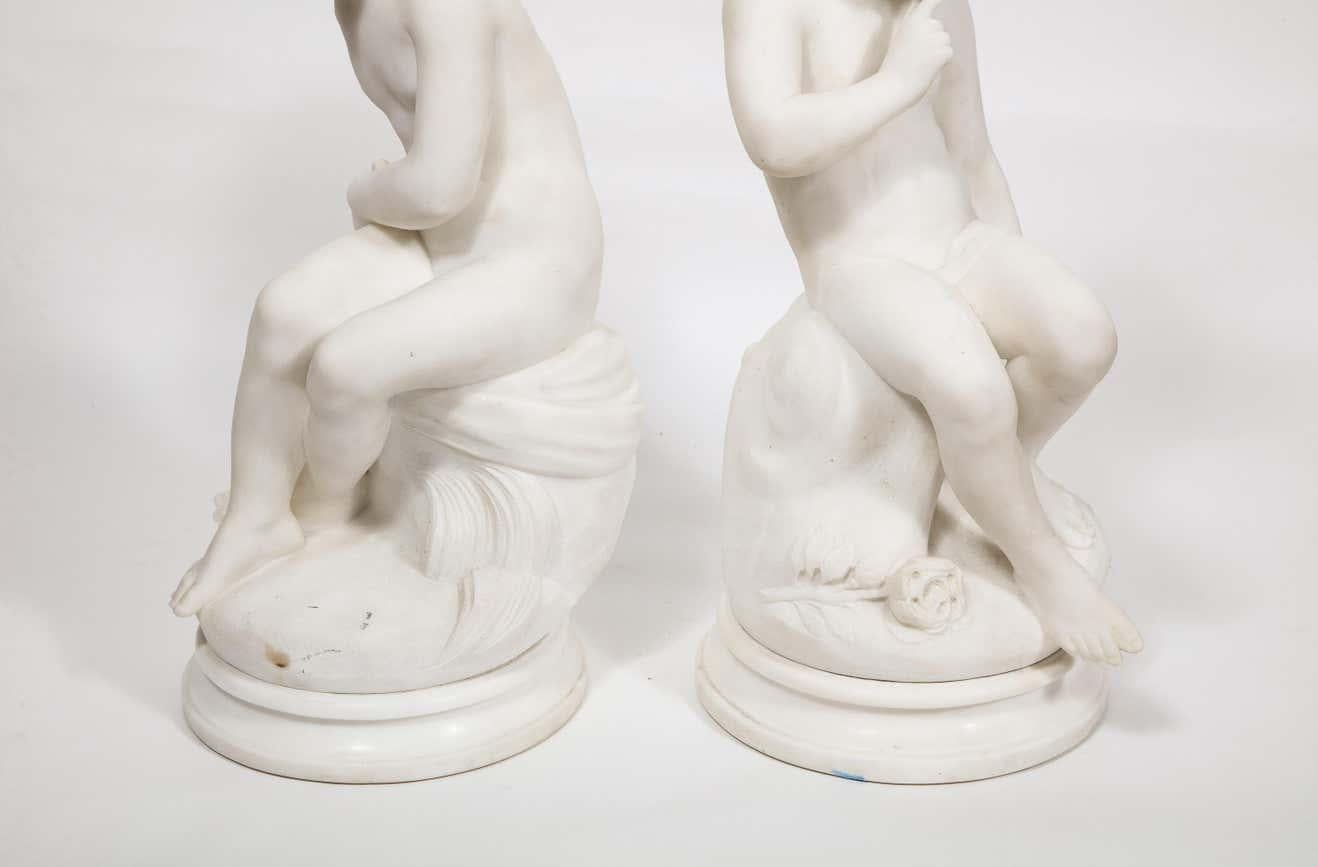 Charming Pair of Italian Carrara Marble Figures of Children, 19th Century 8