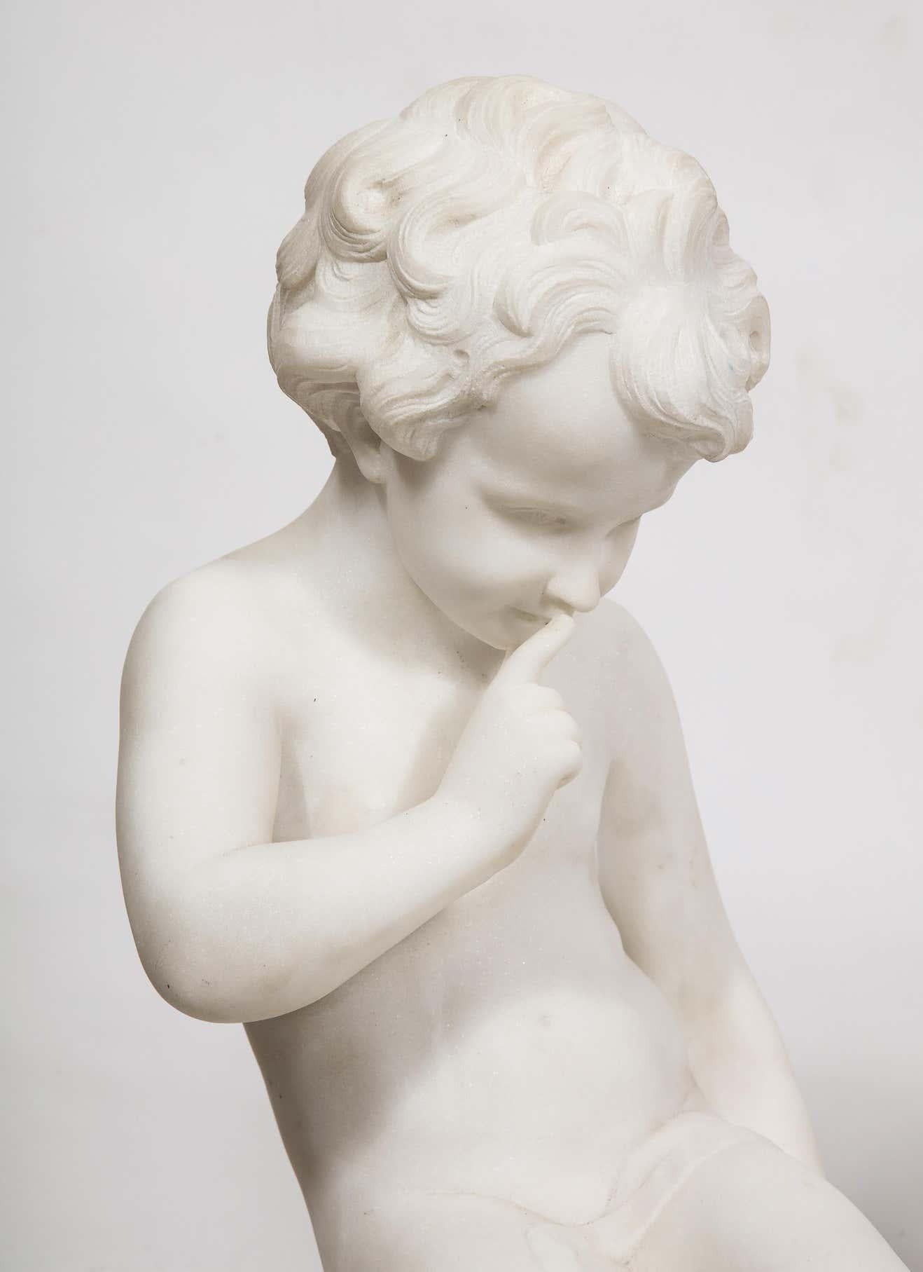 Charming Pair of Italian Carrara Marble Figures of Children, 19th Century 10