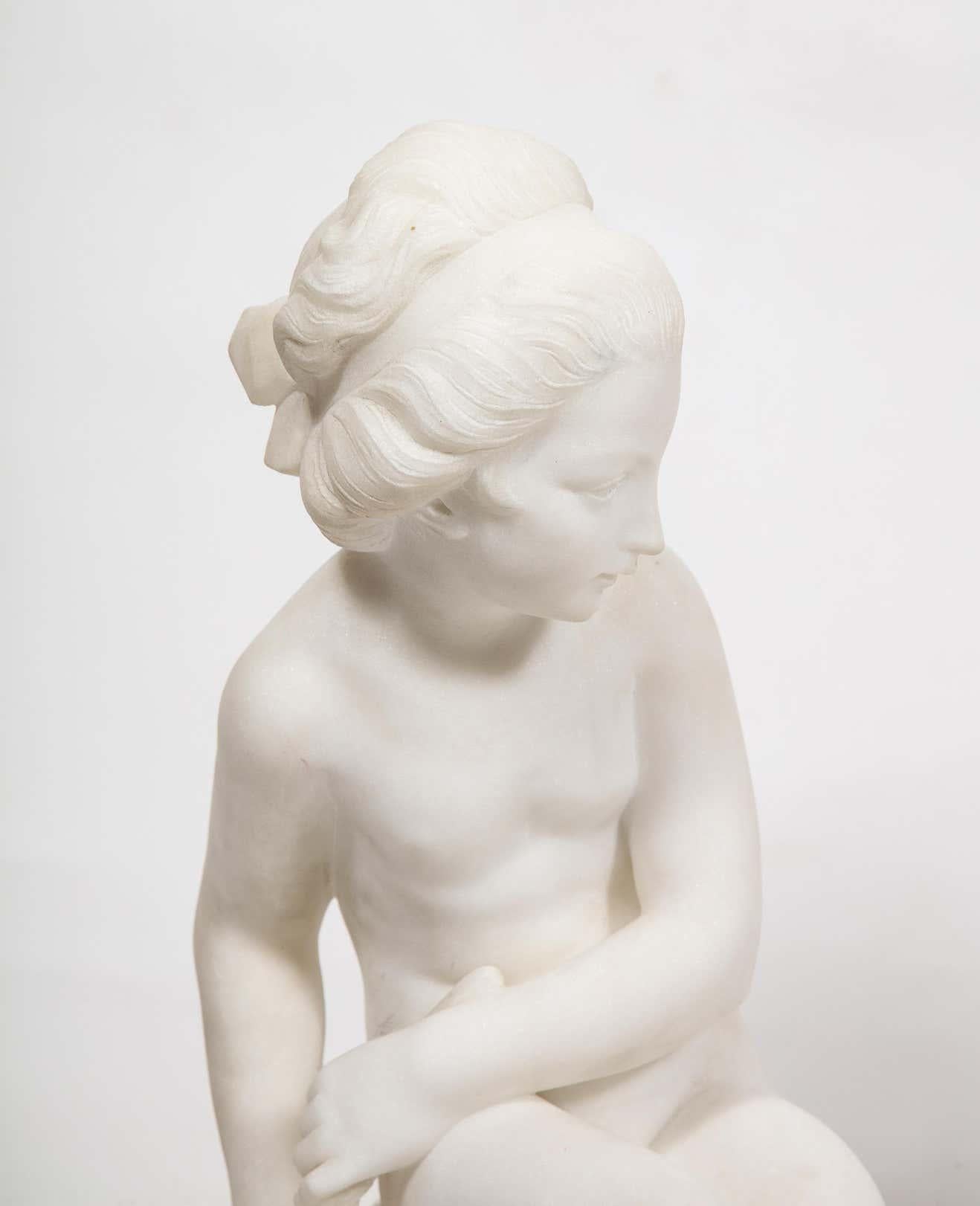 Charming Pair of Italian Carrara Marble Figures of Children, 19th Century - Gray Figurative Sculpture by Unknown