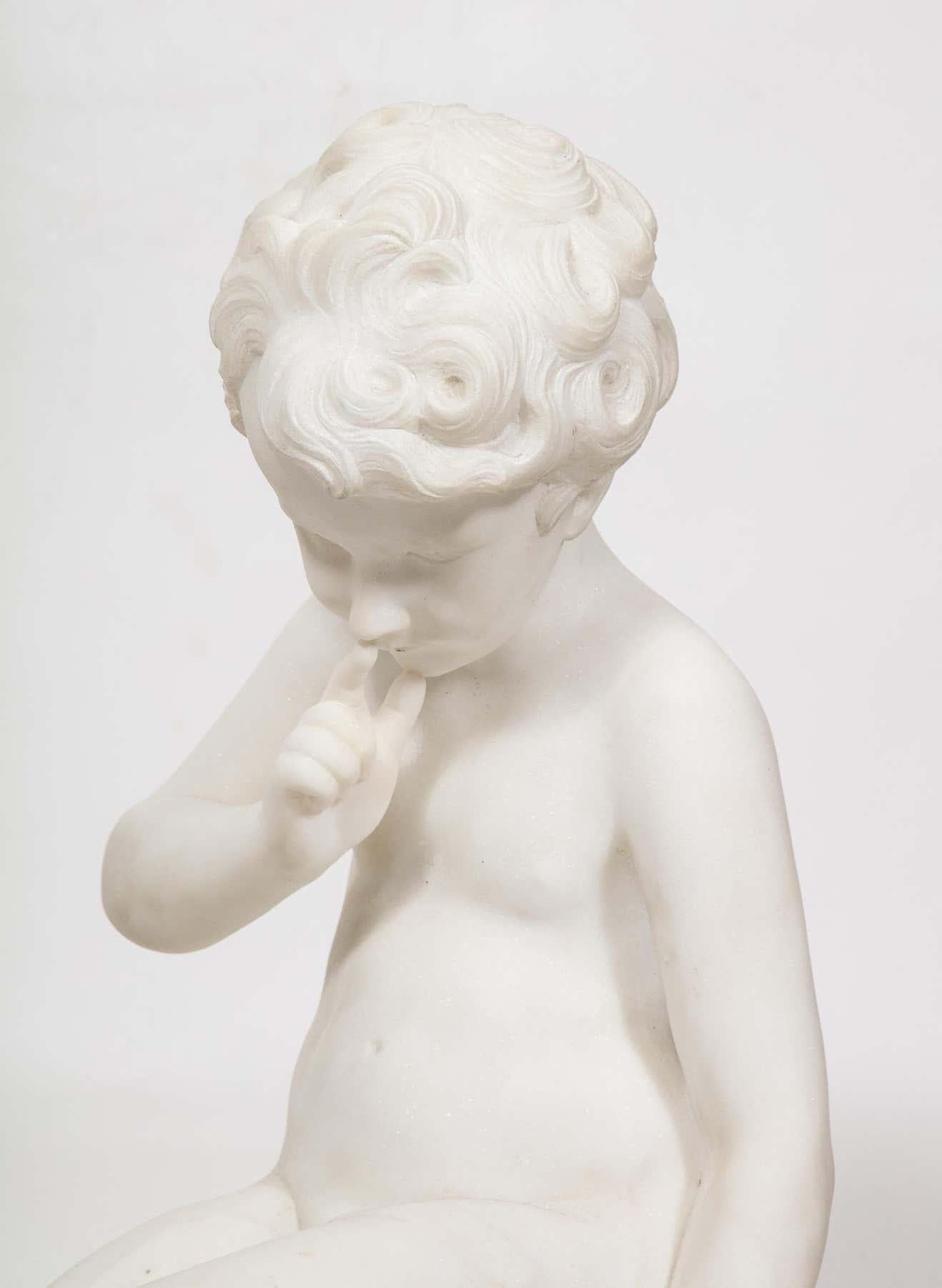 Charming Pair of Italian Carrara Marble Figures of Children, 19th Century 1